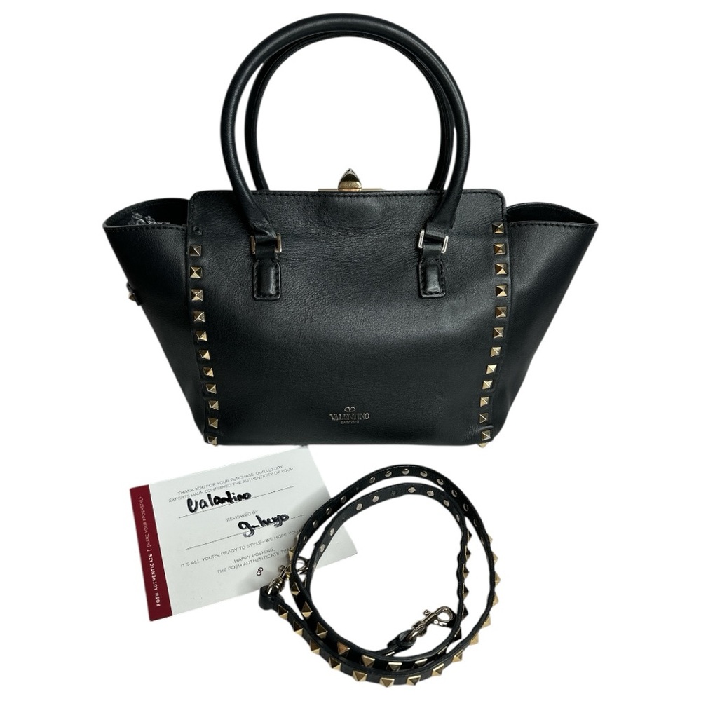 VALENTINO GARAVANI Grained Calfskin Small Rockstud Tote Black ~Authentic - Picture 4 of 14